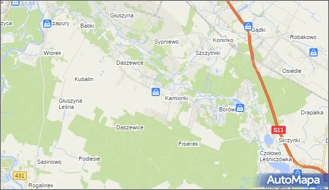 mapa Kamionki gmina Kórnik, Kamionki gmina Kórnik na mapie Targeo