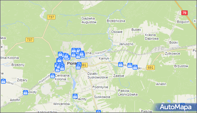 mapa Kamyk gmina Pionki, Kamyk gmina Pionki na mapie Targeo