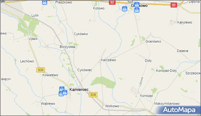mapa Karczewo gmina Kamieniec, Karczewo gmina Kamieniec na mapie Targeo