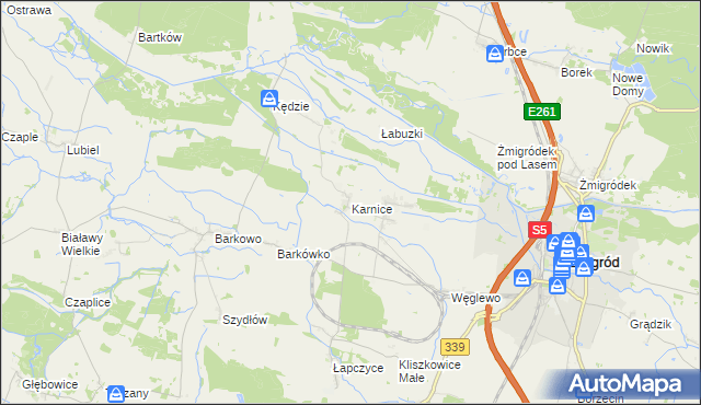 mapa Karnice gmina Żmigród, Karnice gmina Żmigród na mapie Targeo