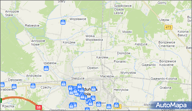 mapa Karolew gmina Zduńska Wola, Karolew gmina Zduńska Wola na mapie Targeo
