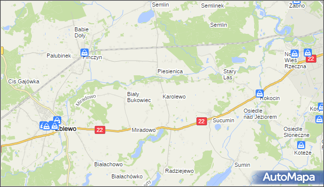 mapa Karolewo gmina Zblewo, Karolewo gmina Zblewo na mapie Targeo