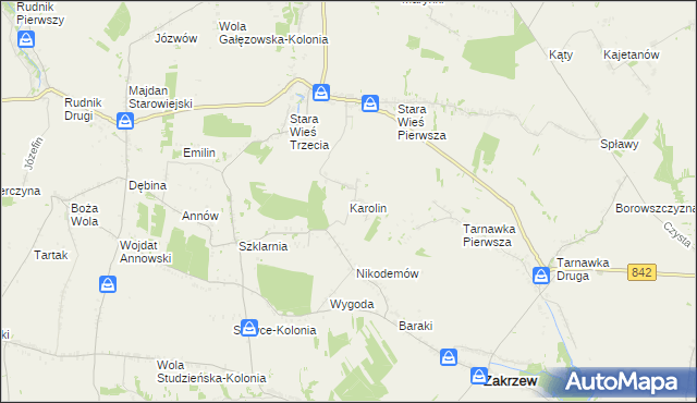 mapa Karolin gmina Zakrzew, Karolin gmina Zakrzew na mapie Targeo