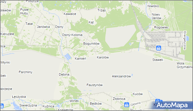 mapa Karolów gmina Kleszczów, Karolów gmina Kleszczów na mapie Targeo
