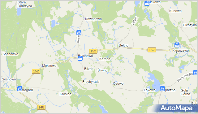mapa Karpno gmina Świdwin, Karpno gmina Świdwin na mapie Targeo