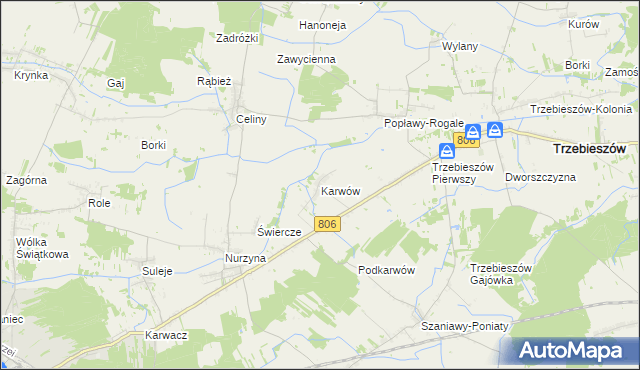 mapa Karwów gmina Trzebieszów, Karwów gmina Trzebieszów na mapie Targeo