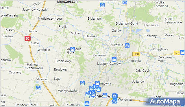 mapa Karwowo gmina Sochaczew, Karwowo gmina Sochaczew na mapie Targeo