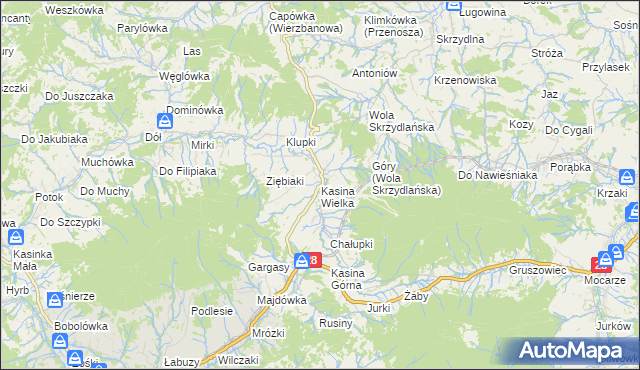 mapa Kasina Wielka, Kasina Wielka na mapie Targeo