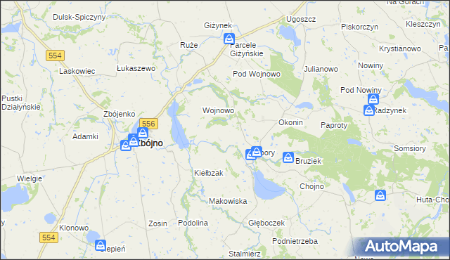 mapa Kazimierzewo gmina Zbójno, Kazimierzewo gmina Zbójno na mapie Targeo