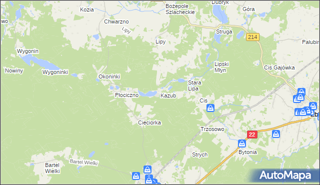 mapa Kazub gmina Kaliska, Kazub gmina Kaliska na mapie Targeo