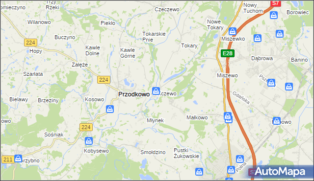 mapa Kczewo gmina Przodkowo, Kczewo gmina Przodkowo na mapie Targeo