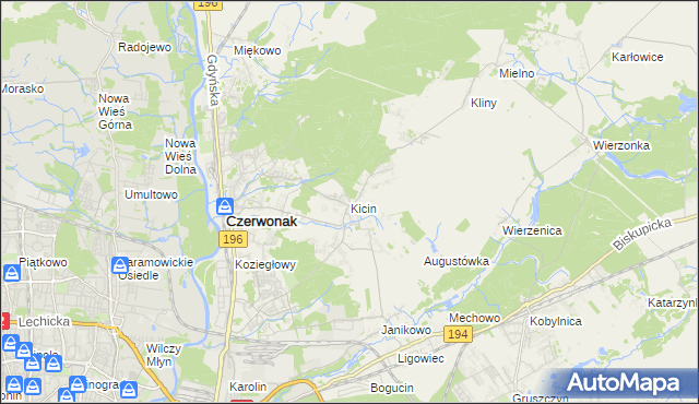 mapa Kicin gmina Czerwonak, Kicin gmina Czerwonak na mapie Targeo