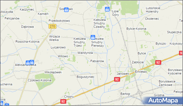 mapa Kiełczew Górny, Kiełczew Górny na mapie Targeo