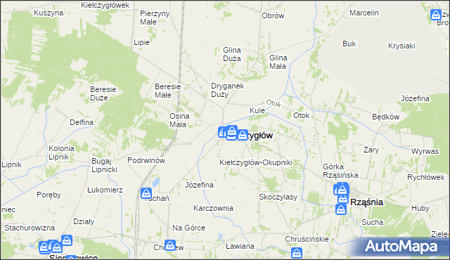 mapa Kiełczygłów, Kiełczygłów na mapie Targeo