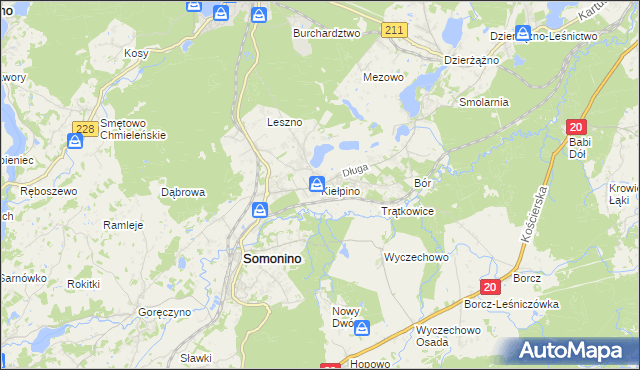 mapa Kiełpino gmina Kartuzy, Kiełpino gmina Kartuzy na mapie Targeo