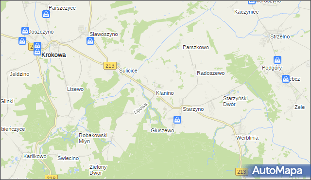 mapa Kłanino gmina Krokowa, Kłanino gmina Krokowa na mapie Targeo