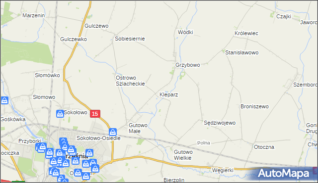 mapa Kleparz gmina Września, Kleparz gmina Września na mapie Targeo