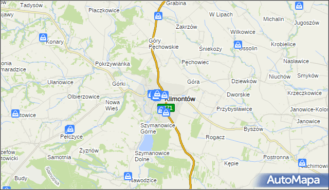 mapa Klimontów powiat sandomierski, Klimontów powiat sandomierski na mapie Targeo