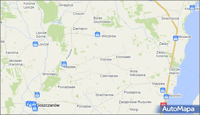 mapa Klonów gmina Goszczanów, Klonów gmina Goszczanów na mapie Targeo