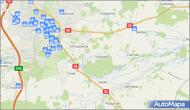 mapa Kłopotów gmina Lubin, Kłopotów gmina Lubin na mapie Targeo