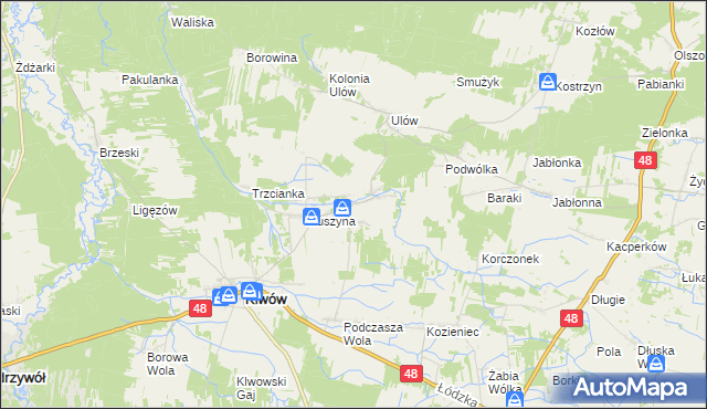 mapa Kłudno gmina Klwów, Kłudno gmina Klwów na mapie Targeo