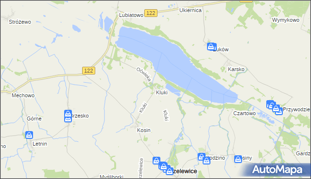 mapa Kluki gmina Przelewice, Kluki gmina Przelewice na mapie Targeo