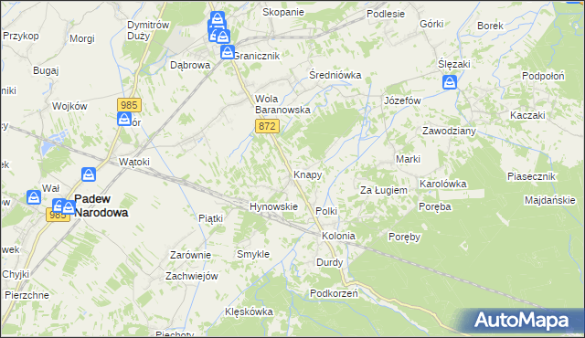 mapa Knapy gmina Baranów Sandomierski, Knapy gmina Baranów Sandomierski na mapie Targeo