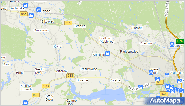 mapa Kobielice gmina Suszec, Kobielice gmina Suszec na mapie Targeo