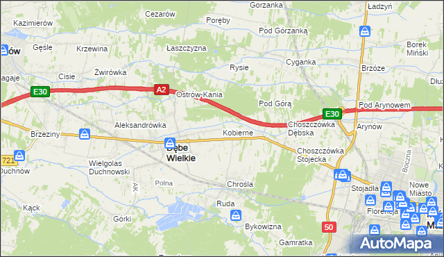 mapa Kobierne, Kobierne na mapie Targeo