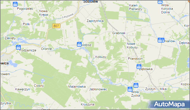 mapa Kobusy gmina Sobolew, Kobusy gmina Sobolew na mapie Targeo