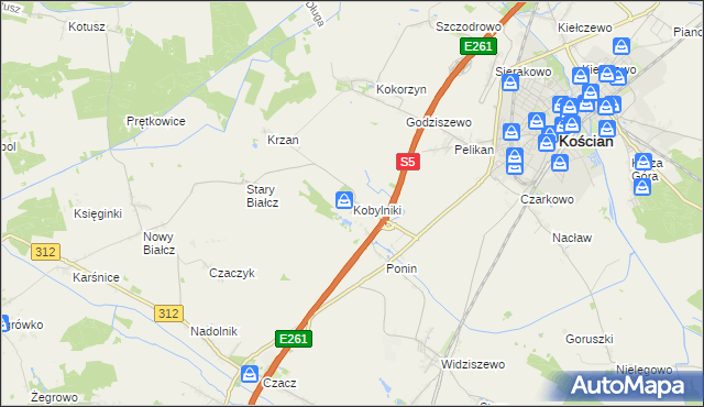 mapa Kobylniki gmina Kościan, Kobylniki gmina Kościan na mapie Targeo