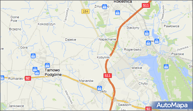 mapa Kobylniki gmina Rokietnica, Kobylniki gmina Rokietnica na mapie Targeo