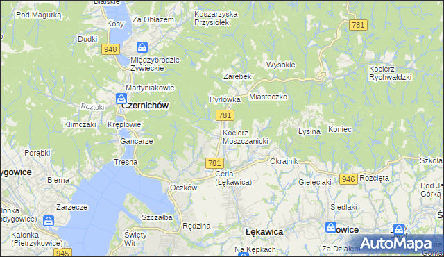 mapa Kocierz Moszczanicki, Kocierz Moszczanicki na mapie Targeo
