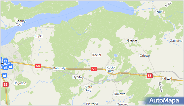 mapa Kocioł gmina Pisz, Kocioł gmina Pisz na mapie Targeo