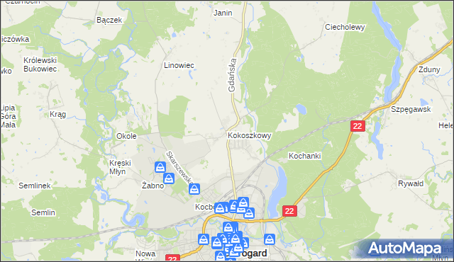 mapa Kokoszkowy, Kokoszkowy na mapie Targeo