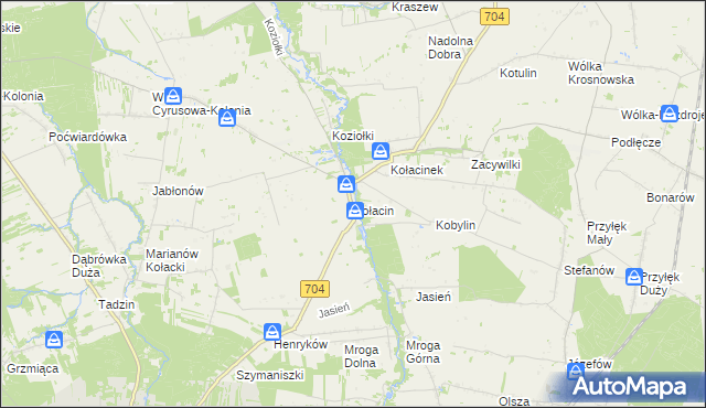 mapa Kołacin gmina Dmosin, Kołacin gmina Dmosin na mapie Targeo