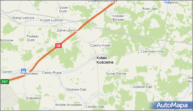 mapa Kołaki Kościelne, Kołaki Kościelne na mapie Targeo