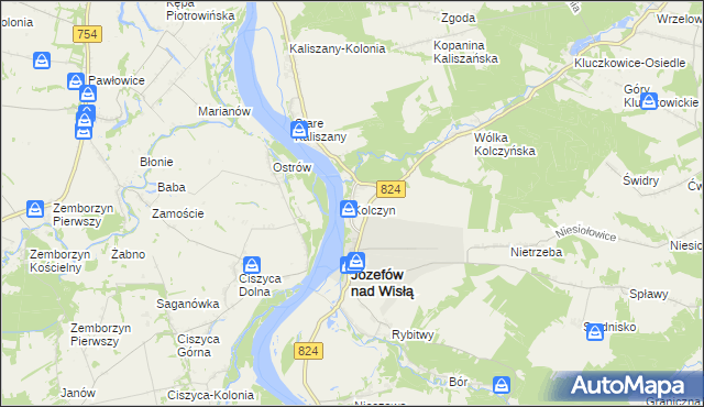 mapa Kolczyn gmina Józefów nad Wisłą, Kolczyn gmina Józefów nad Wisłą na mapie Targeo