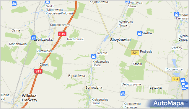 mapa Kolonia Kiełczewice Dolne, Kolonia Kiełczewice Dolne na mapie Targeo