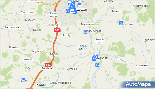mapa Kolonia Łazy gmina Wąsosz, Kolonia Łazy gmina Wąsosz na mapie Targeo