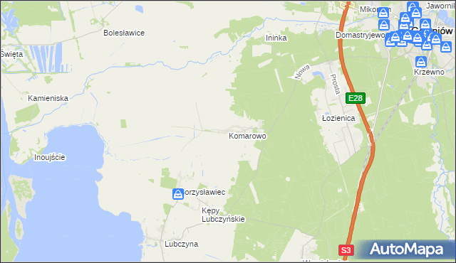 mapa Komarowo, Komarowo na mapie Targeo