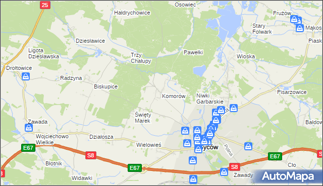 mapa Komorów gmina Syców, Komorów gmina Syców na mapie Targeo