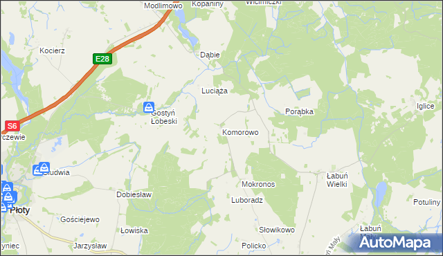 mapa Komorowo gmina Resko, Komorowo gmina Resko na mapie Targeo