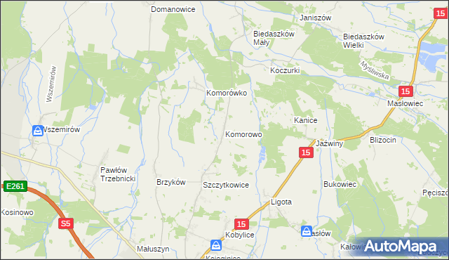 mapa Komorowo gmina Trzebnica, Komorowo gmina Trzebnica na mapie Targeo