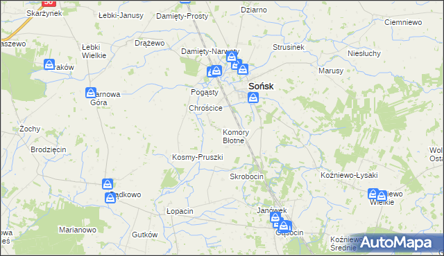 mapa Komory Błotne, Komory Błotne na mapie Targeo