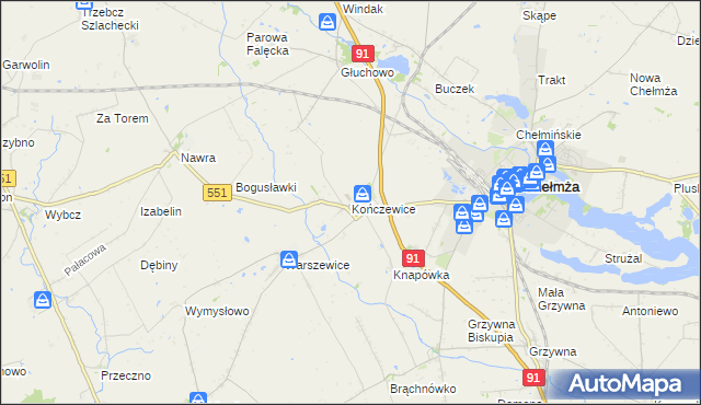 mapa Kończewice gmina Chełmża, Kończewice gmina Chełmża na mapie Targeo