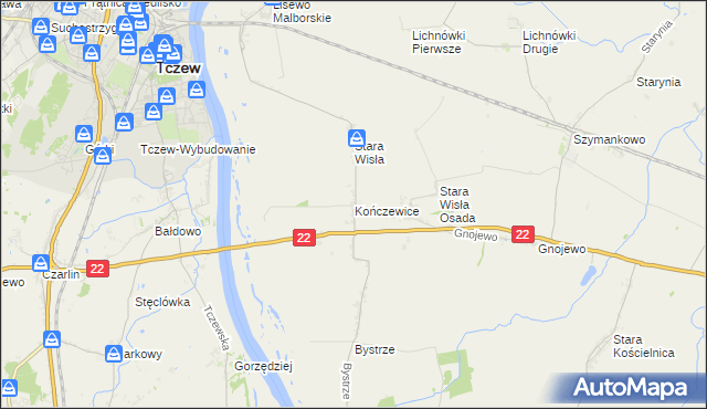 mapa Kończewice gmina Miłoradz, Kończewice gmina Miłoradz na mapie Targeo
