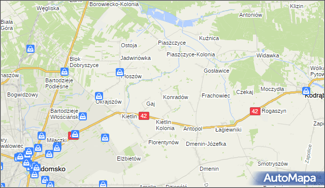 mapa Konradów gmina Kodrąb, Konradów gmina Kodrąb na mapie Targeo
