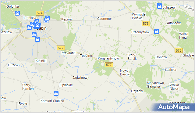mapa Konstantynów gmina Gąbin, Konstantynów gmina Gąbin na mapie Targeo