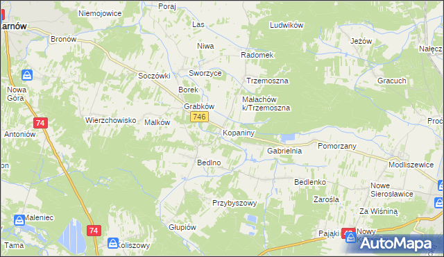 mapa Kopaniny gmina Końskie, Kopaniny gmina Końskie na mapie Targeo